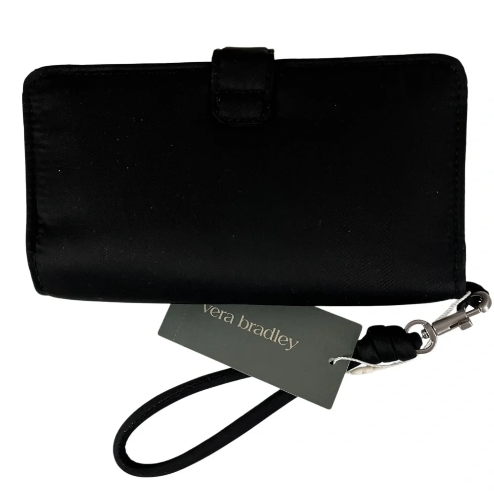 NWT Vera Bradley Phone Wristlet Multipocket Wallet Removable Strap Black Tan